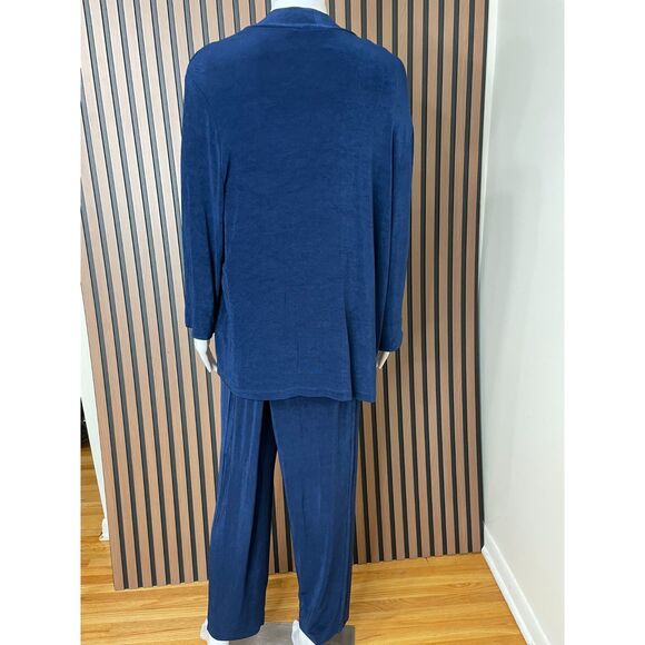 Chico's Travelers Women's 3pc Set Tummy Pant Tank Top Jacket Stretch 3 Blue - Picture 3 of 13